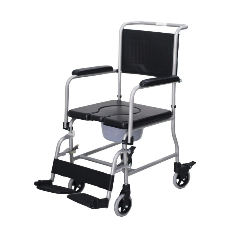 Silla sanitaria con espaldar y pieceros removibles.